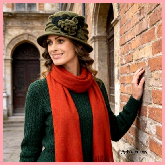 Vintage Wool Cloche Winter Hat Floral Pattern Packable main image 4